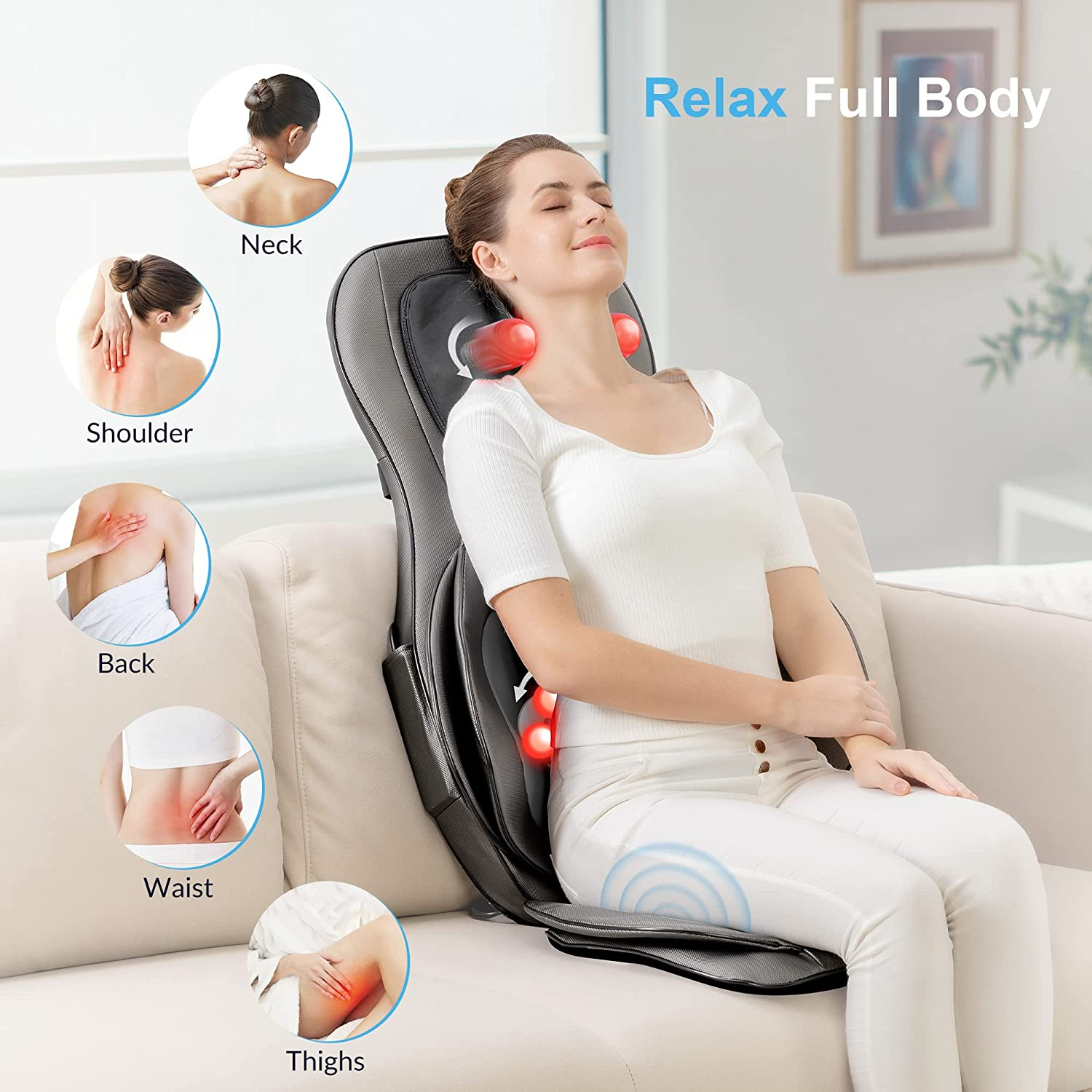 zonas de masaje cuello, espalda, hombros, muslos, piernas
